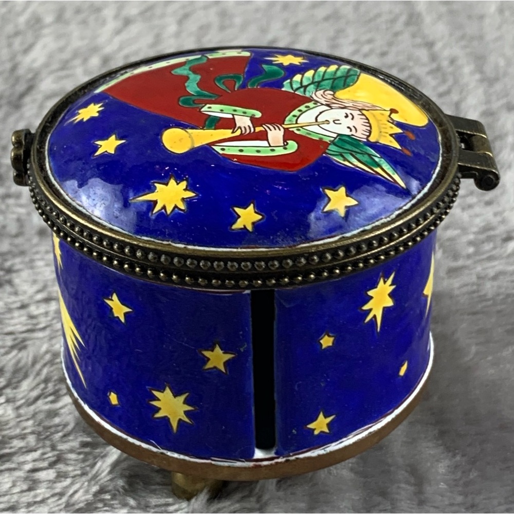 KELVIN CHEN Enamel Hinged Angel Round‎ STAMP DISPENSER 2002 Trinket Box No. 263 - Picture 8 of 12